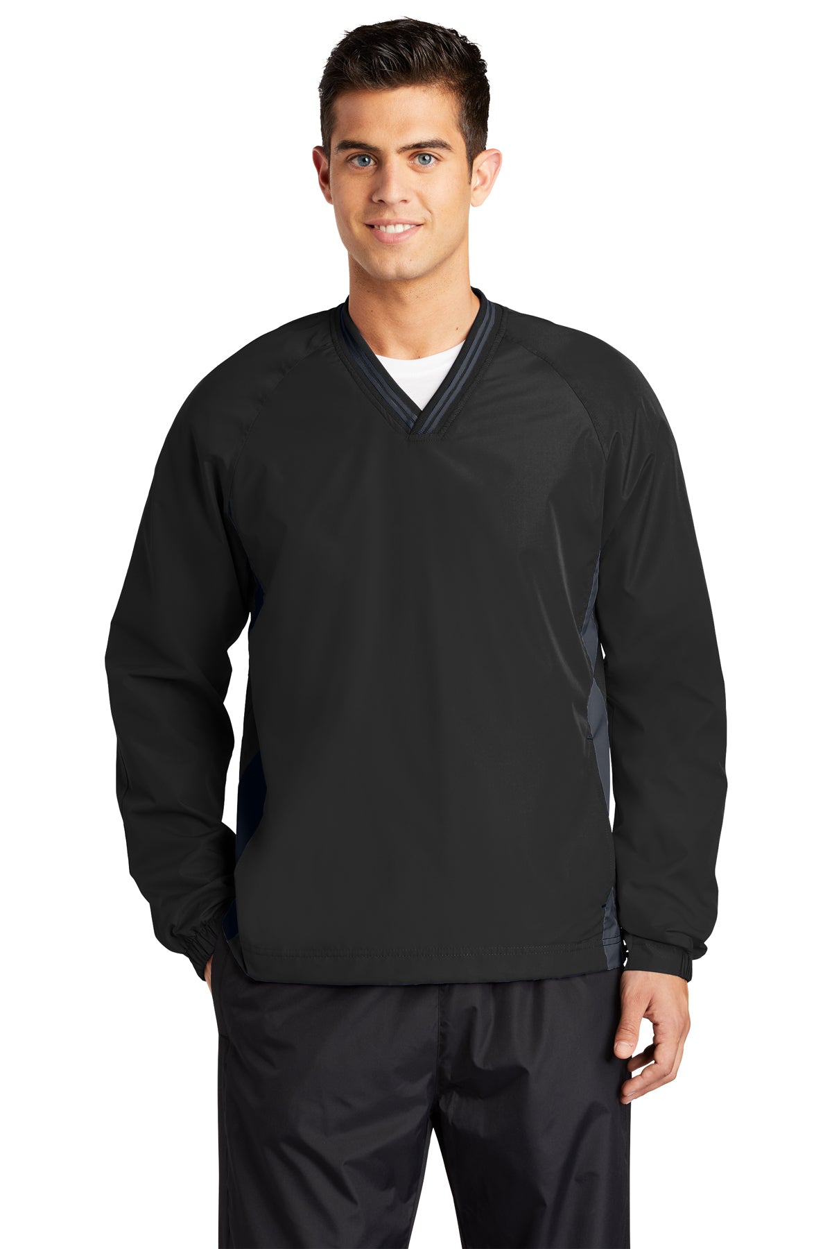 Management - Sport-Tek® Tipped V-Neck Raglan Wind Shirt (JST62-HERRS-MGMT) American Flag-LS