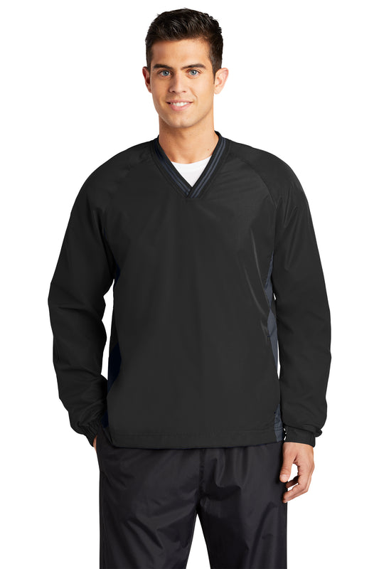 Management - Sport-Tek® Tipped V-Neck Raglan Wind Shirt (JST62-HERRS-MGMT) American Flag-LS