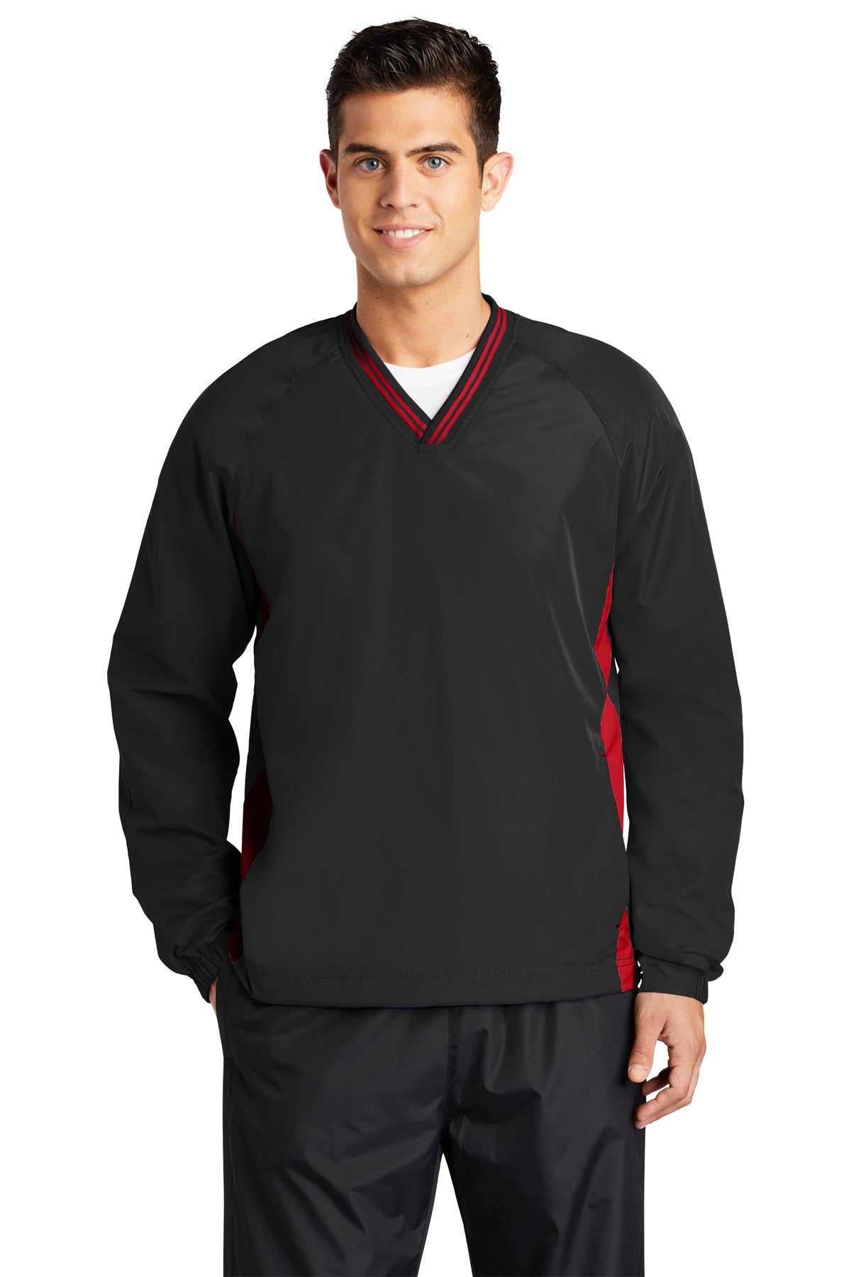 Management - Sport-Tek® Tipped V-Neck Raglan Wind Shirt (JST62-HERRS-MGMT) American Flag-LS