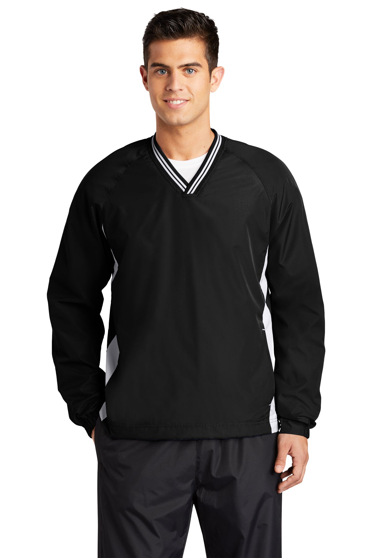 Management - Sport-Tek® Tipped V-Neck Raglan Wind Shirt (JST62-HERRS-MGMT) American Flag-LS