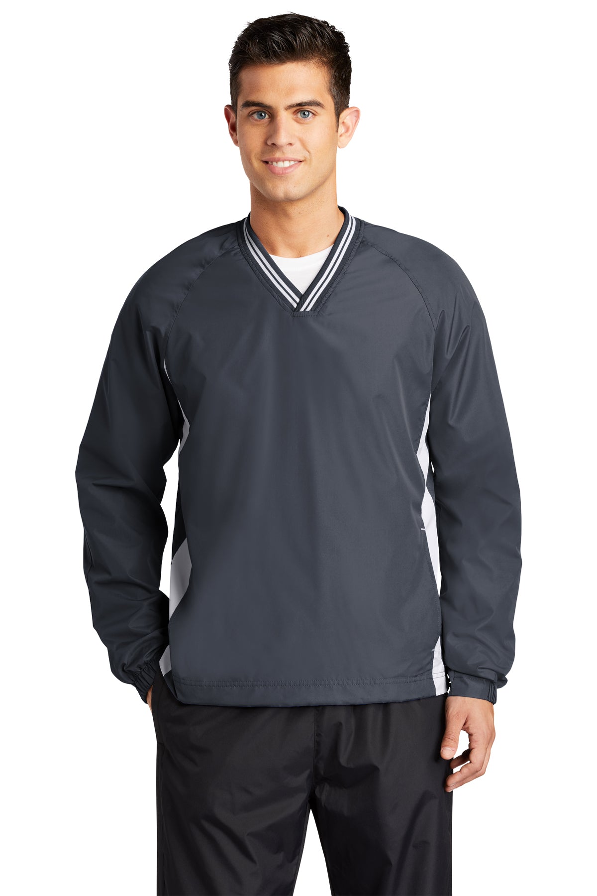 Management - Sport-Tek® Tipped V-Neck Raglan Wind Shirt (JST62-HERRS-MGMT) American Flag-LS