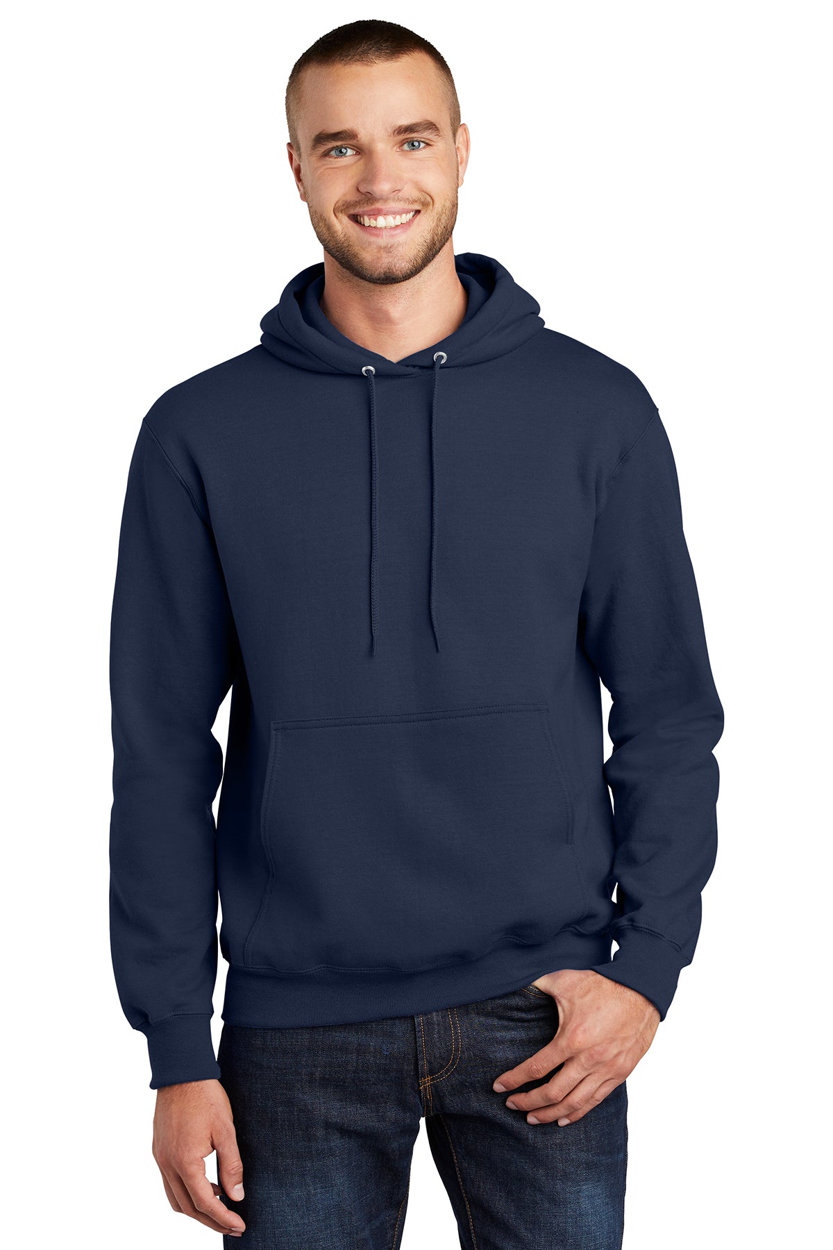 Port & Co™ Essential Fleece Pullover Hooded Sweatshirt (PC90H-HERRS) American Flag-LS